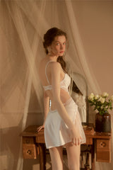 Elegance in Lace: Luxurious Satin Nightgown with Delicate Embroidery