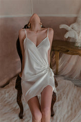 Elegant Satin Wrap Slip Dress – Luxurious Silky Nightwear